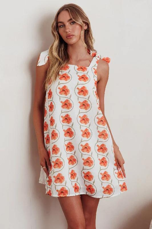 Work - from - Home Casual Dresses for Comfort and Style Annalee Tied Shoulder Mini Dress Floral Orange Work - from - Home Casual Dresses for Comfort and Style Annalee Tied Shoulder Mini Dress Floral Orange