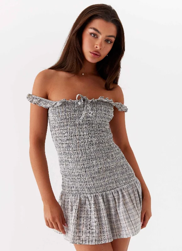 Glittery Casual Dresses for a Sparkly Effect​ Anica Check Mini Dress - Grey Check