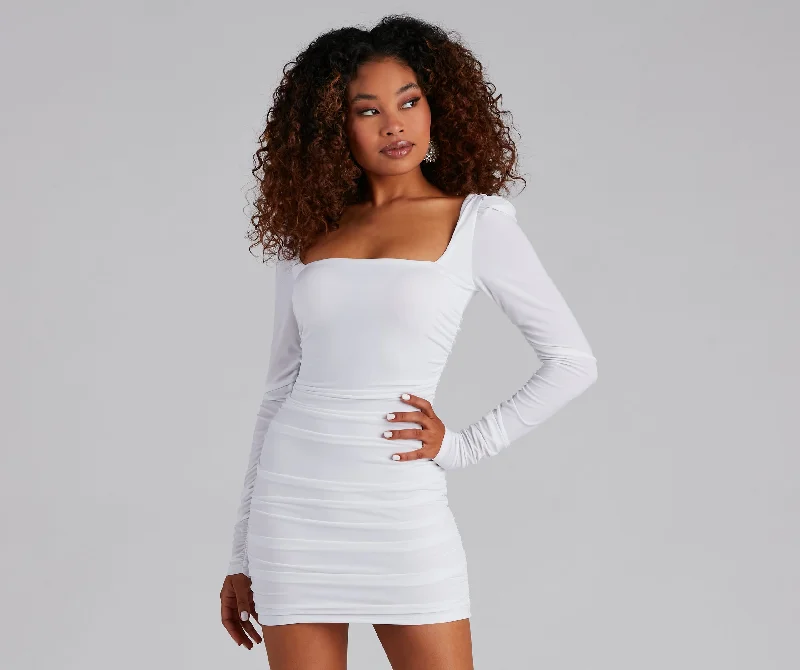 Mini dresses with off - the - shoulder styles Classy Glamour Ruched Mini Dress