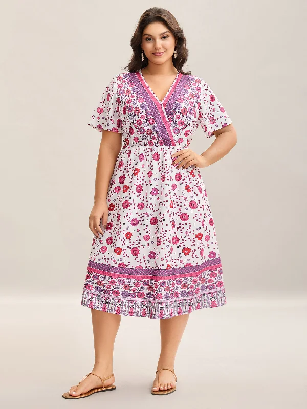 Custom - Made Casual Dresses for a Personalized Fit Spring Floral Printed Surplice Neck Midi Dress Custom - Made Casual Dresses for a Personalized Fit Spring Floral Printed Surplice Neck Midi Dress