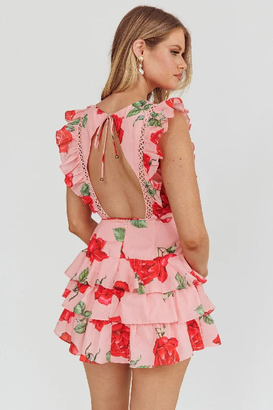 Quick - Dry Casual Dresses for Travel and Outdoor Use Weekend Muse Sleeveless Layered Frill Romper Rose Quick - Dry Casual Dresses for Travel and Outdoor Use Weekend Muse Sleeveless Layered Frill Romper Rose