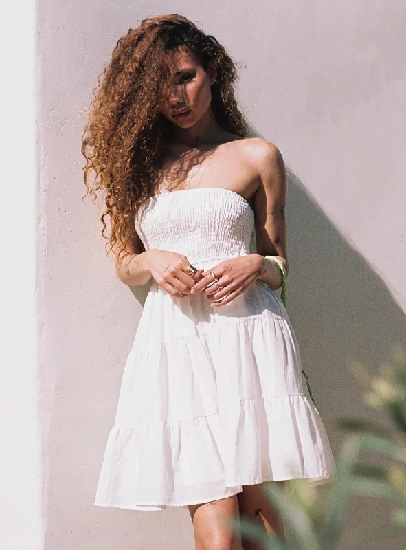 Mini dresses with puff sleeves for a vintage look Fahy Strapless Mini Dress White