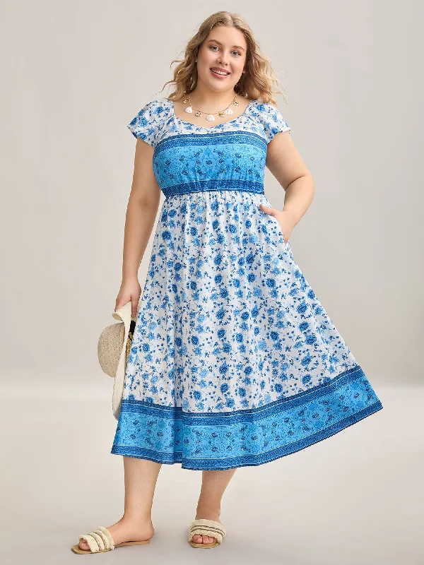 Maternity Casual Dresses for Pregnant Women Contrast Floral Print Pockets Midi Dress Maternity Casual Dresses for Pregnant Women Contrast Floral Print Pockets Midi Dress