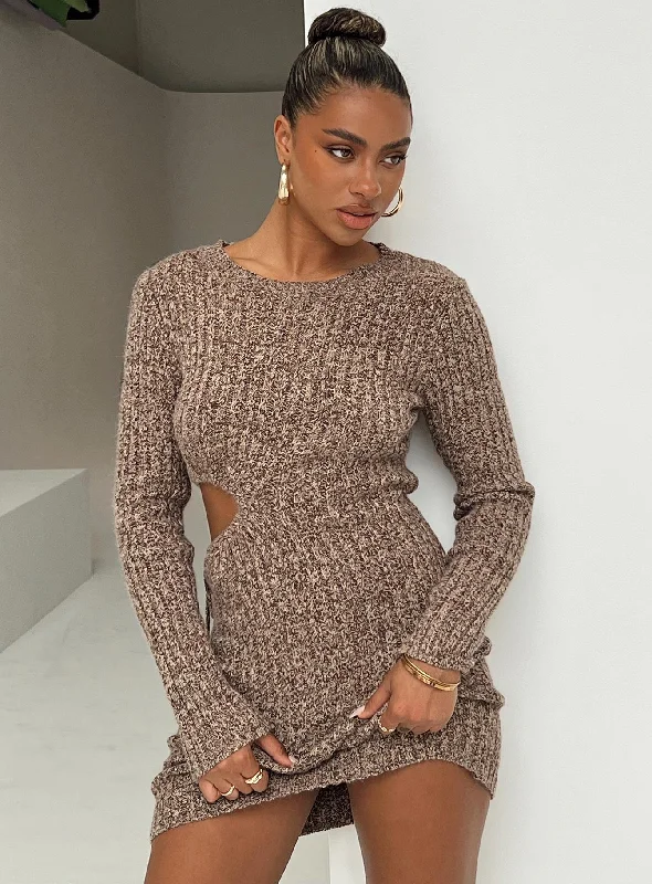 Mini dresses with mesh panels for a sexy and trendy look Agena Long Sleeve Mini Dress Brown Mini dresses with mesh panels for a sexy and trendy look Agena Long Sleeve Mini Dress Brown