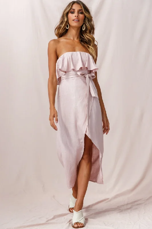 Cotton mini dresses for a comfortable everyday option Hamilton Bandeau Ruffle Midi Dress Blush Cotton mini dresses for a comfortable everyday option Hamilton Bandeau Ruffle Midi Dress Blush