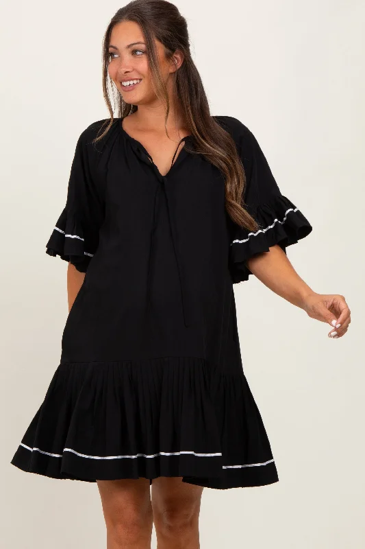Dry - Clean - Only Casual Dresses for Delicate Fabrics Black Solid Short Sleeve Pocketed Maternity Dress Dry - Clean - Only Casual Dresses for Delicate Fabrics Black Solid Short Sleeve Pocketed Maternity Dress