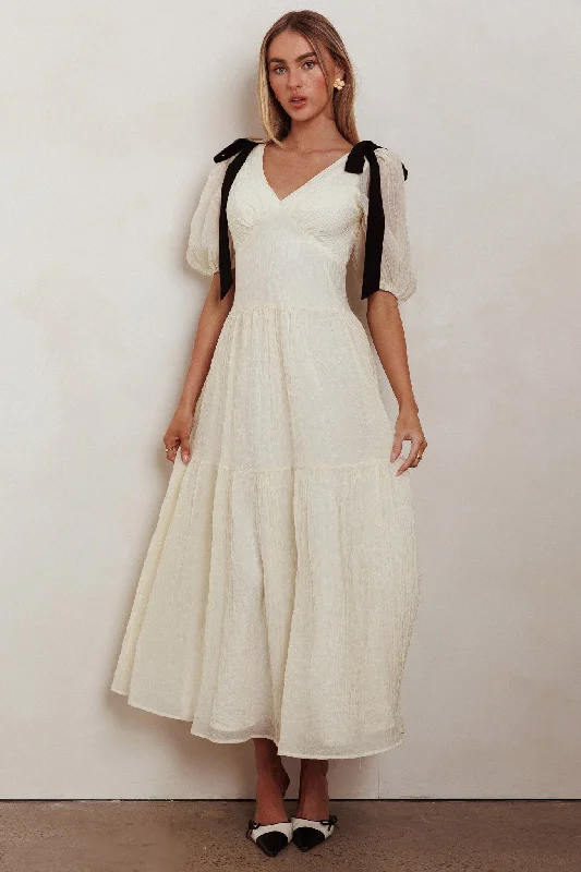 Wrap - Style Casual Dresses for Easy Wear Sinta Bow Shoulder Puff Sleeve Maxi Dress Cream Wrap - Style Casual Dresses for Easy Wear Sinta Bow Shoulder Puff Sleeve Maxi Dress Cream