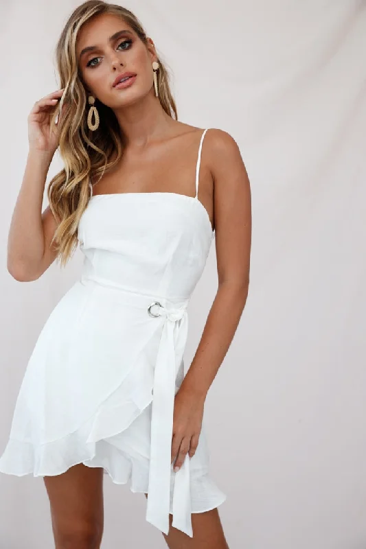 Mini dresses with spaghetti straps for a delicate look Pepita Cami Strap Wrap Dress White Mini dresses with spaghetti straps for a delicate look Pepita Cami Strap Wrap Dress White