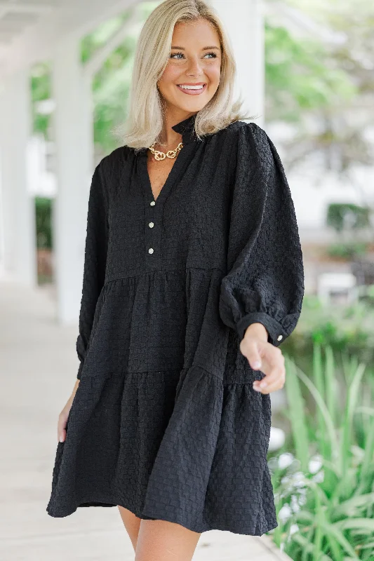 Animal - Print Casual Dresses for a Bold Statement All Up To You Black Textured Dress Animal - Print Casual Dresses for a Bold Statement All Up To You Black Textured Dress