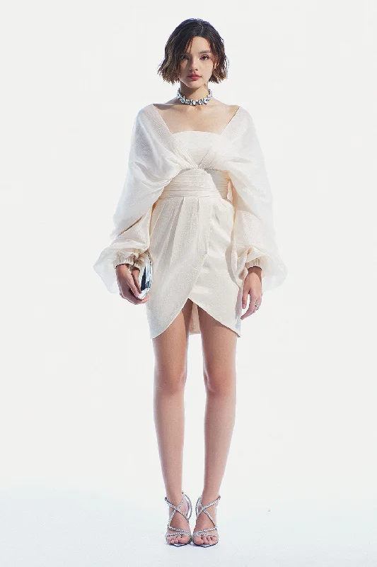 Polyester - Cotton Blend Casual Dresses Demeter Tulip Puffy Sleeved Organza Mini Dress Polyester - Cotton Blend Casual Dresses Demeter Tulip Puffy Sleeved Organza Mini Dress