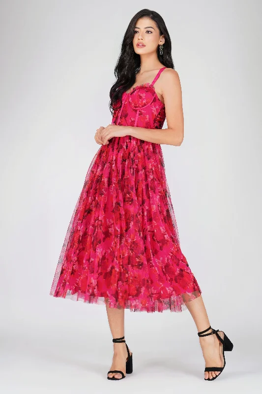 Mini Casual Dresses with Ruffled Hem​ Dane Red Pink Corset Midi Dress