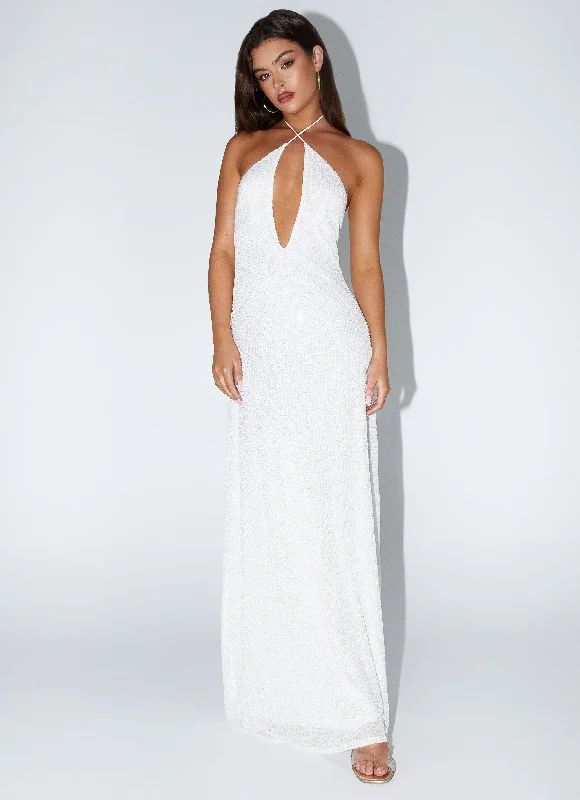 Rayon Casual Dresses for a Soft Feel​ Latanya Sequin Maxi Dress - White