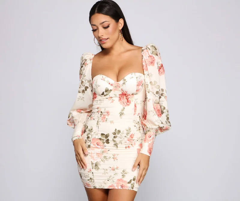 Sheer mini dresses with lace inserts Floral Bloom Chiffon Mini Dress