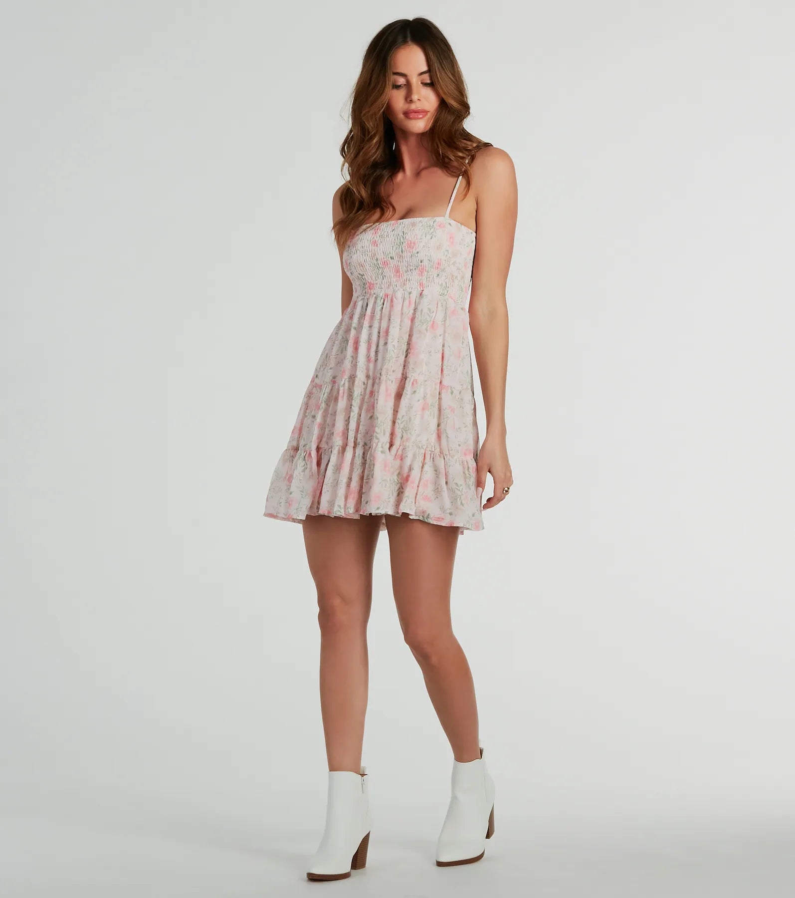 Tie - Dye Casual Dresses for a Retro Style Lively Elegance Smocked Floral Babydoll Dress Tie - Dye Casual Dresses for a Retro Style Lively Elegance Smocked Floral Babydoll Dress