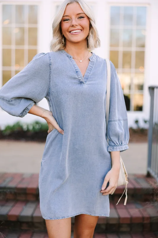 Summer - Appropriate Casual Dresses in Lightweight Materials Be Your Own Person Denim Blue Shift Dress Summer - Appropriate Casual Dresses in Lightweight Materials Be Your Own Person Denim Blue Shift Dress