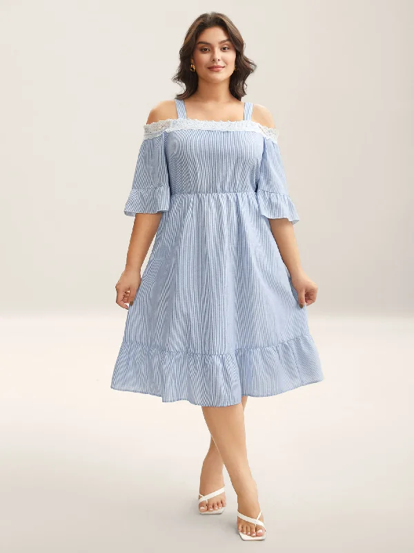 Two - Piece Casual Dresses for a Modular Look Striped Cold Shoulder Lace Midi Dress Two - Piece Casual Dresses for a Modular Look Striped Cold Shoulder Lace Midi Dress