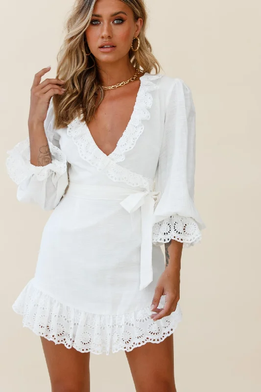 Mini dresses with pocket details for added functionality Terroni Lantern Sleeve Frill Hem Dress White Mini dresses with pocket details for added functionality Terroni Lantern Sleeve Frill Hem Dress White