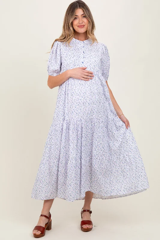 Plus - Size Casual Dresses for a Comfortable Fit Blue Iris Floral Button Maternity Maxi Dress Plus - Size Casual Dresses for a Comfortable Fit Blue Iris Floral Button Maternity Maxi Dress