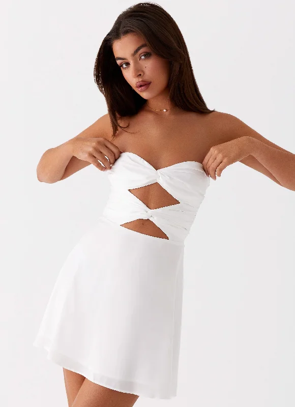 Upcycled Casual Dresses for an Eco - Conscious Choice Taga Twist Mini Dress - White Upcycled Casual Dresses for an Eco - Conscious Choice Taga Twist Mini Dress - White