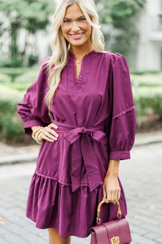 Recycled - Material Casual Dresses for Sustainability​ Want You Back Plum Purple Crochet Dress