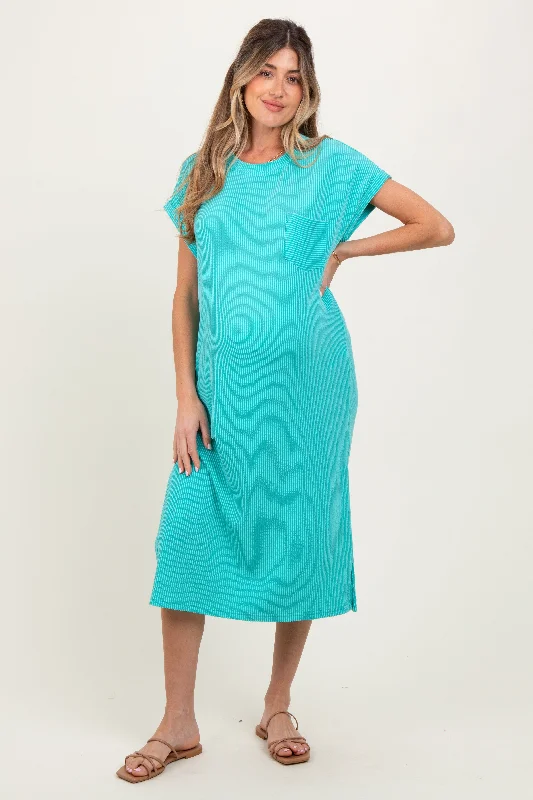 Layered Casual Dresses for a Stylish Ensemble Mint Ribbed Short Sleeve Front Pocket Maternity Midi Dress Layered Casual Dresses for a Stylish Ensemble Mint Ribbed Short Sleeve Front Pocket Maternity Midi Dress