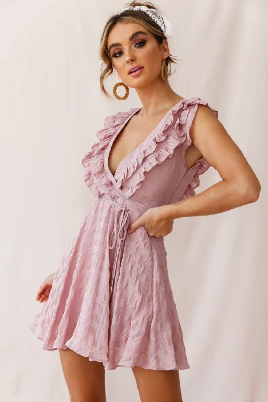 Mini dresses with high - low hems for a modern twist Asher Layered Frill Neckline Mini Dress Blush