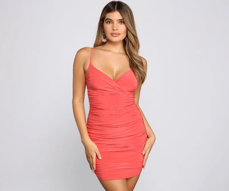 Mini dresses with off - the - shoulder styles Major Obsession Ruched Mini Dress