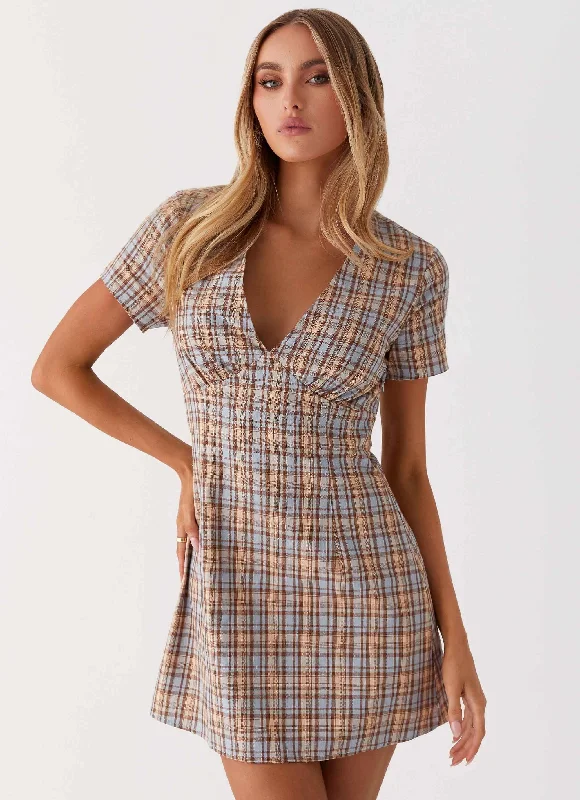 Bamboo - Fiber Casual Dresses for an Eco - Friendly Option Niki Cap Sleeve Mini Dress - Check Bamboo - Fiber Casual Dresses for an Eco - Friendly Option Niki Cap Sleeve Mini Dress - Check
