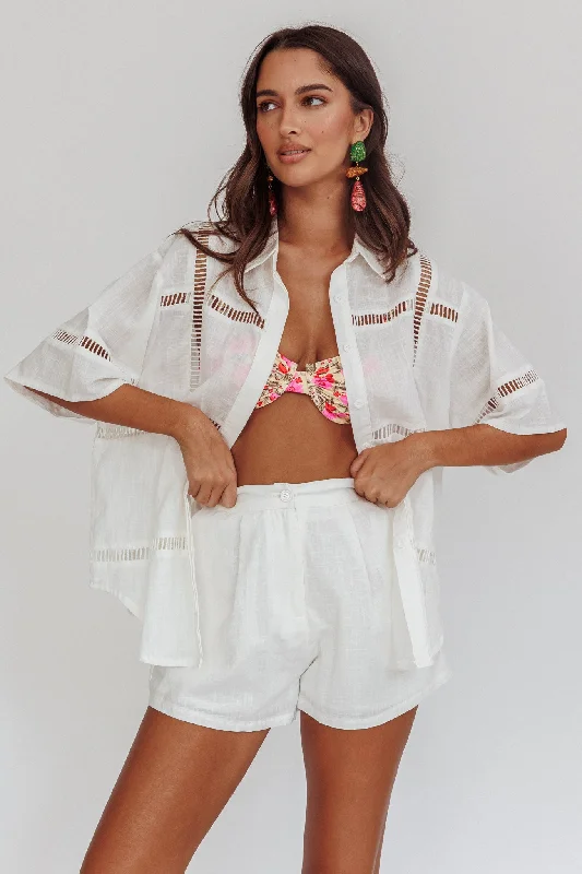 Sleep - Wear Inspired Casual Dresses for a Cozy Feel​ Phoebe Elastic Shorts White