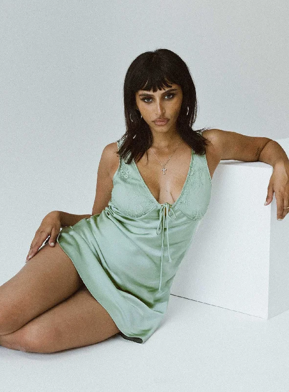 Mini dresses with patchwork designs for a unique style Conlan Mini Dress Sage