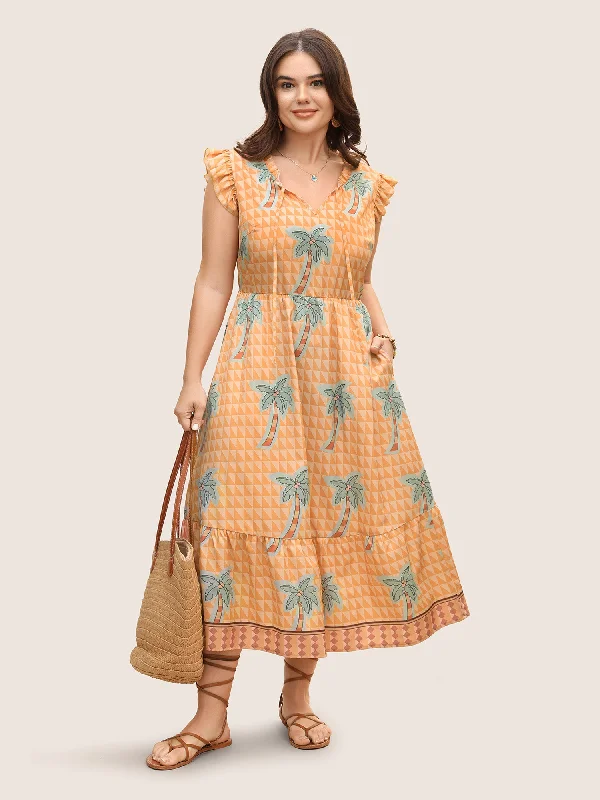 Sequined Casual Dresses for Special Occasions Tropical Print Tie Knot Ruffle Cap Sleeve Dress Sequined Casual Dresses for Special Occasions Tropical Print Tie Knot Ruffle Cap Sleeve Dress
