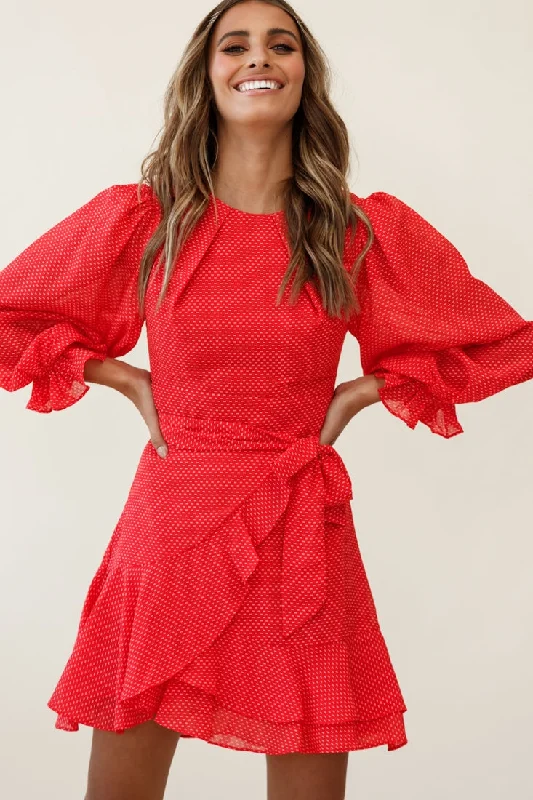 Plaid mini dresses for fall fashion Agnes Long Sleeve Pleat Detail Dress Red