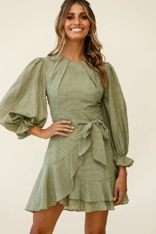 Mini dresses with spaghetti straps for a delicate look Agnes Long Sleeve Pleat Detail Dress Olive Mini dresses with spaghetti straps for a delicate look Agnes Long Sleeve Pleat Detail Dress Olive