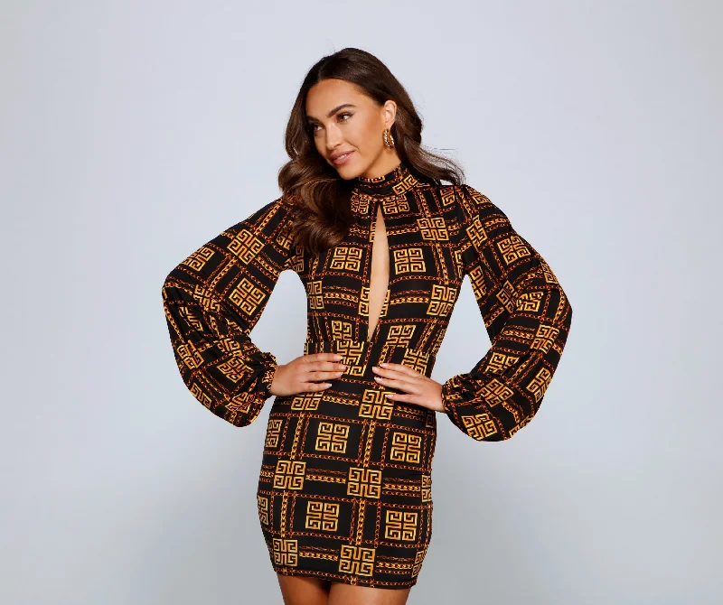 Mini dresses with puff sleeves for a vintage look Key To Style Geometric Mini Dress