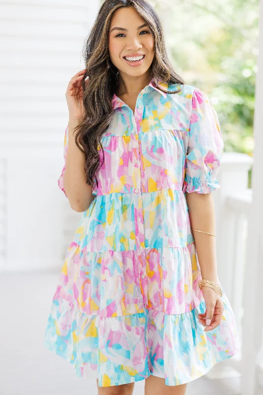 Smocked Waist Casual Dresses for Comfort​ Feeling Your Best Pink Abstract Dress
