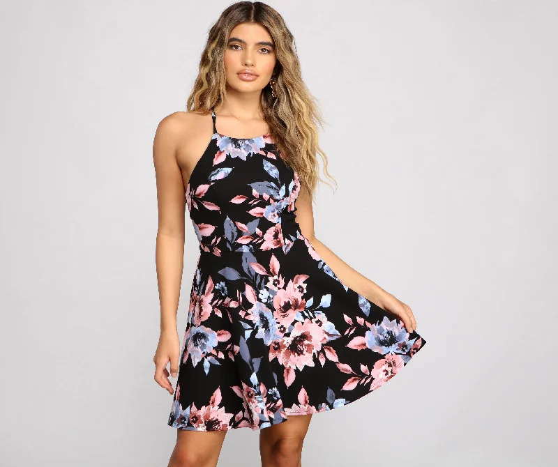 Mini dresses with cold - shoulder designs Summer Mood Floral Skater Dress