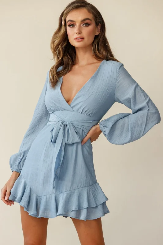 Mini dresses with abstract prints for an artistic look Maddox Long Sleeve Layered Ruffle Hem Dress Midnight Blue Mini dresses with abstract prints for an artistic look Maddox Long Sleeve Layered Ruffle Hem Dress Midnight Blue