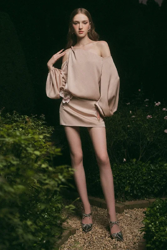 Recycled - Material Casual Dresses for Sustainability Magnolia A-line Cold Shoulder Sleeved Silk Mini Dress Recycled - Material Casual Dresses for Sustainability Magnolia A-line Cold Shoulder Sleeved Silk Mini Dress