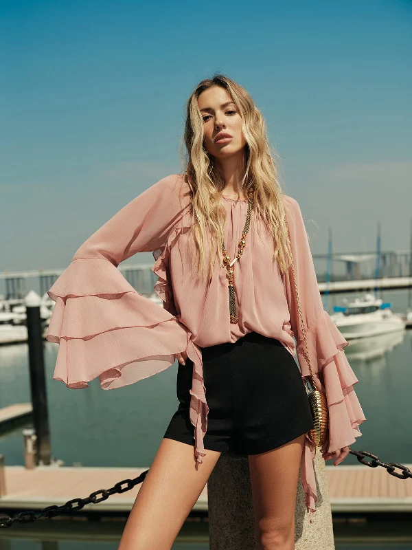 Maternity Casual Dresses for Pregnant Women​ Chiffon Ruffle Sleeve Blouse