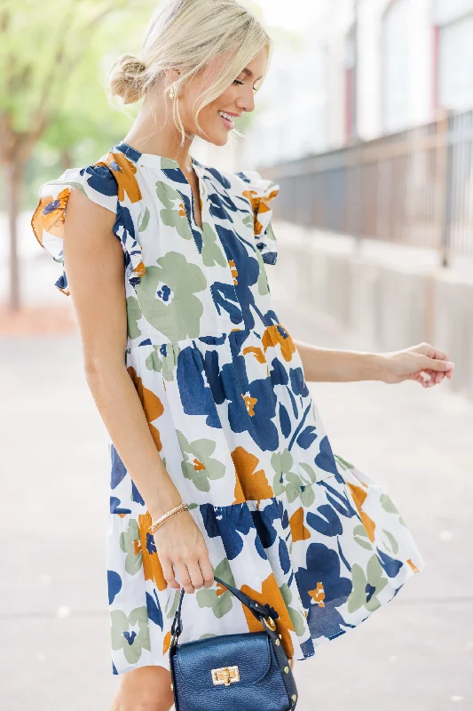 Post - Partum Casual Dresses for New Moms​ At This Time Olive Green Floral Dress