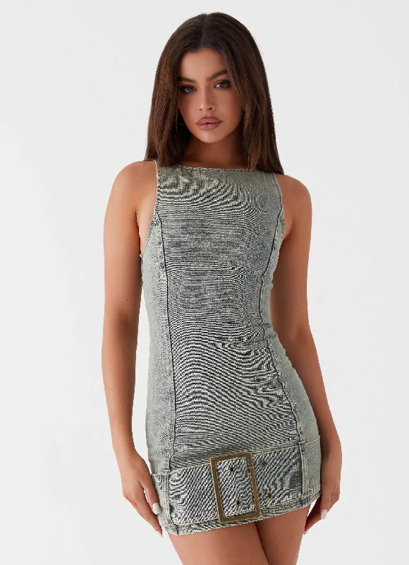 Smocked Waist Casual Dresses for Comfort​ Dark Matter Mini Dress - Washed Denim