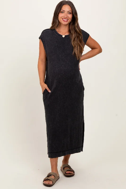 Outdoor Event Casual Dresses in Durable Fabrics Black Casual Sleeveless Pocketed Maternity Midi Dress Outdoor Event Casual Dresses in Durable Fabrics Black Casual Sleeveless Pocketed Maternity Midi Dress
