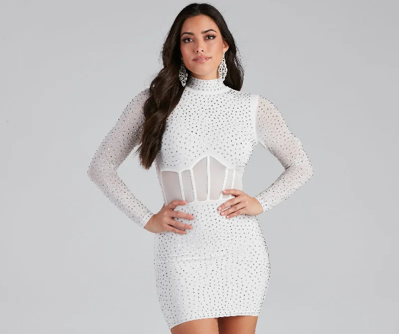 Mini dresses with gathered skirts for a voluminous effect Renata Formal Heat Stone Illusion Mini Dress Mini dresses with gathered skirts for a voluminous effect Renata Formal Heat Stone Illusion Mini Dress