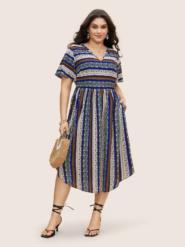 Picnic - Ready Casual Dresses in Bright Colors Bandana Striped Curved Hem Ruffle Sleeve Dress Picnic - Ready Casual Dresses in Bright Colors Bandana Striped Curved Hem Ruffle Sleeve Dress