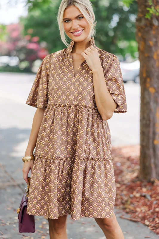 Festival - Inspired Casual Dresses with Bohemian Flair Feeling Your Best Brown Medallion Dress Festival - Inspired Casual Dresses with Bohemian Flair Feeling Your Best Brown Medallion Dress