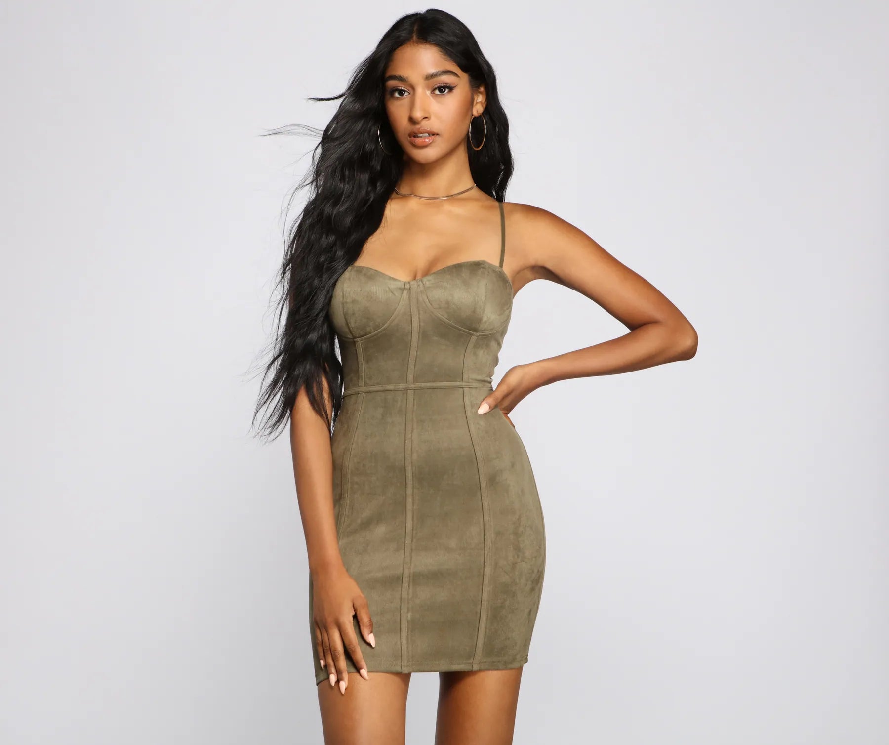 Animal print mini dresses for a bold statement Elite Glam Faux Suede Mini Dress