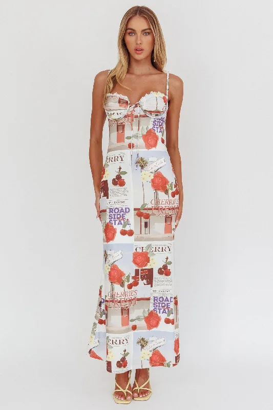 Party Casual Dresses for a Night Out​ Fortune Bust Tie Maxi Dress Print Cherry