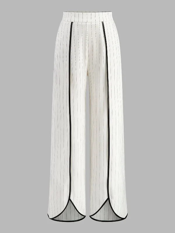 Off - Shoulder Casual Dresses for a Feminine Touch Pinstriped PU-Trimmed Wide-Leg Pants Off - Shoulder Casual Dresses for a Feminine Touch Pinstriped PU-Trimmed Wide-Leg Pants