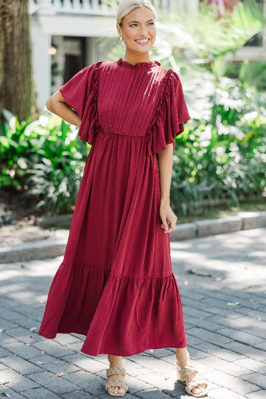 Striped Casual Dresses in Cotton Blend All The Good Burgundy Red Ruffled Midi Dress Striped Casual Dresses in Cotton Blend All The Good Burgundy Red Ruffled Midi Dress