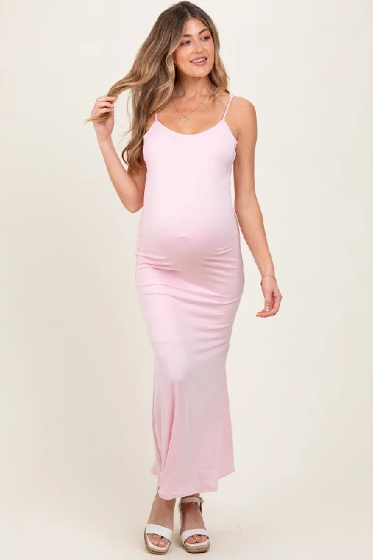 Solid Color Casual Dresses in Earth Tones Light Pink Backless Fishtail Sleeveless Maternity Maxi Dress Solid Color Casual Dresses in Earth Tones Light Pink Backless Fishtail Sleeveless Maternity Maxi Dress